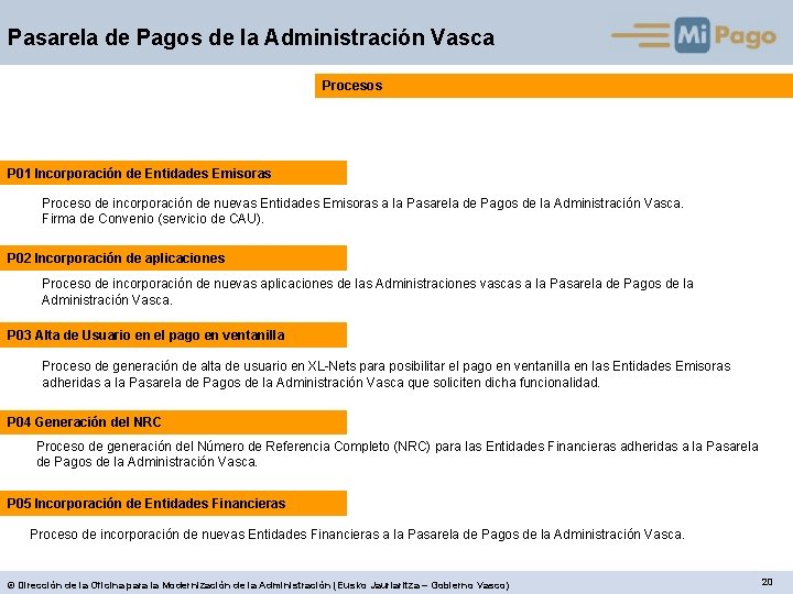 Pasarela de Pagos de la Administración Vasca Procesos P 01 Incorporación de Entidades Emisoras