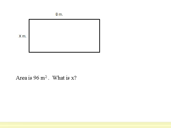 Area is 96 m 2. What is x? 