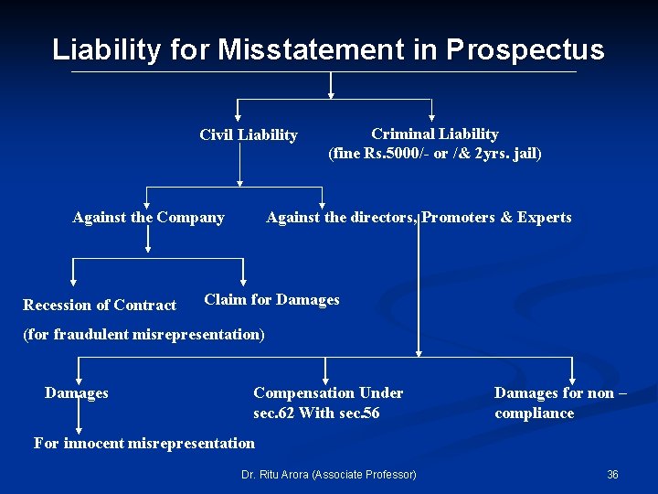 Liability for Misstatement in Prospectus Civil Liability Against the Company Recession of Contract Criminal