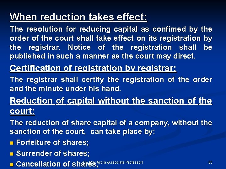 When reduction takes effect: The resolution for reducing capital as confimed by the order