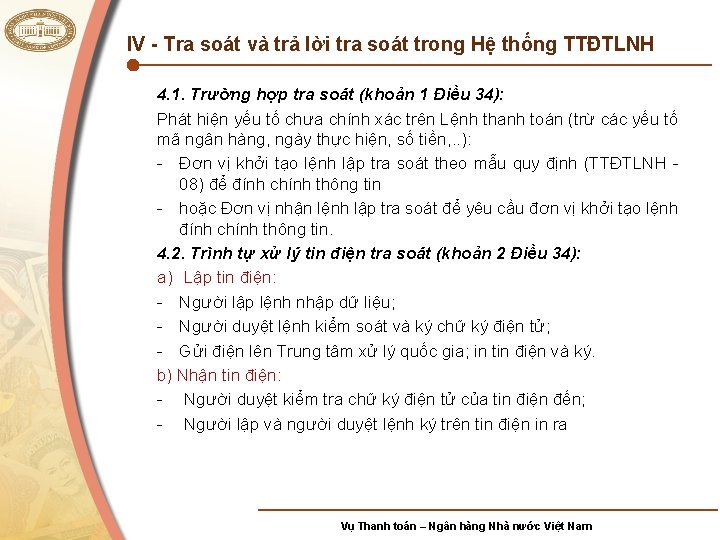 IV - Tra soát và trả lời tra soát trong Hệ thống TTĐTLNH 4.