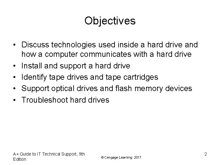 Objectives • Discuss technologies used inside a hard drive and how a computer communicates