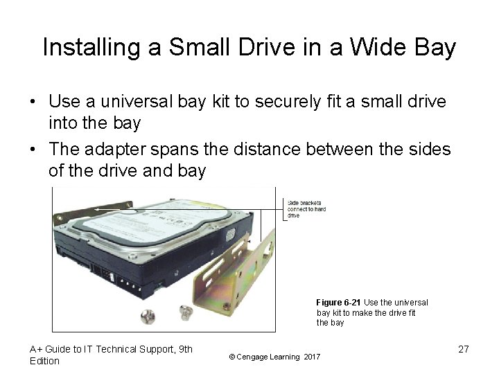 Installing a Small Drive in a Wide Bay • Use a universal bay kit