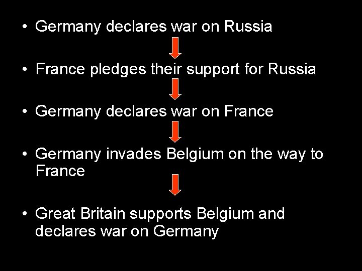  • Germany declares war on Russia • France pledges their support for Russia