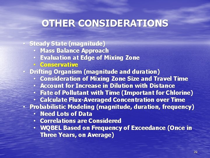 OTHER CONSIDERATIONS • Steady State (magnitude) • Mass Balance Approach • Evaluation at Edge