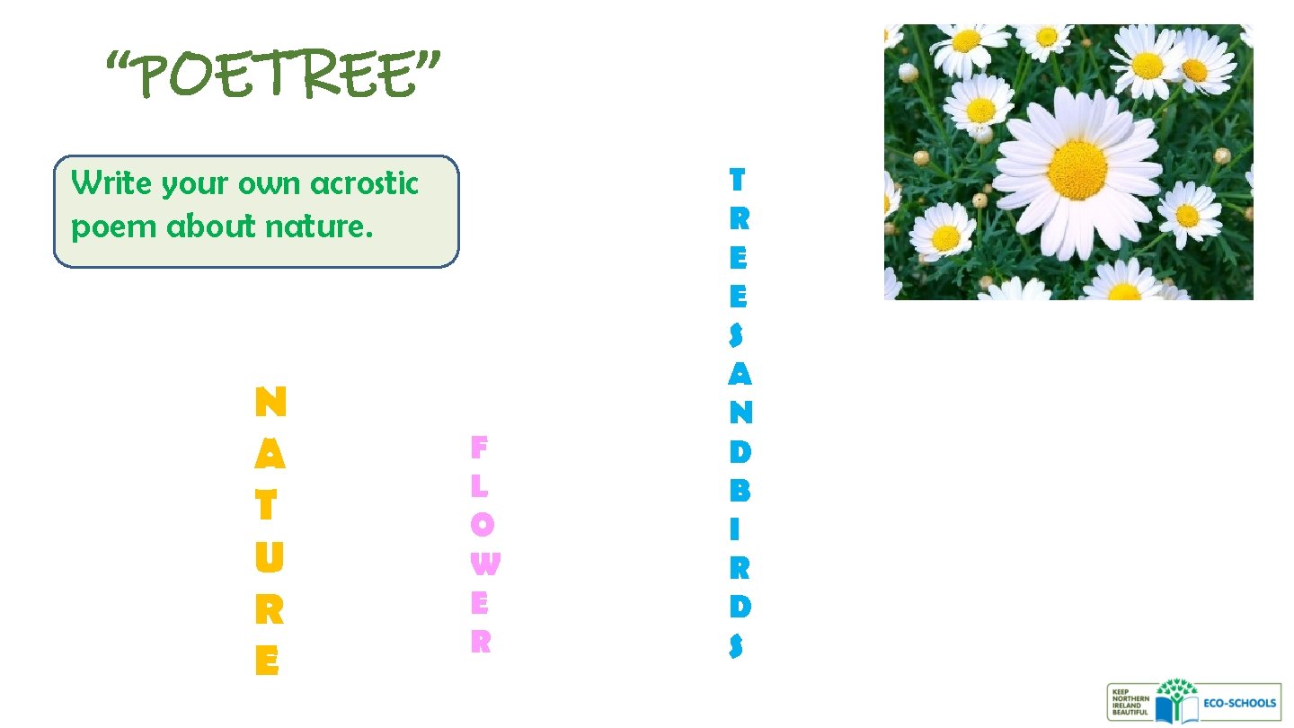 “POETREE” Write your own acrostic poem about nature. N A T U R E