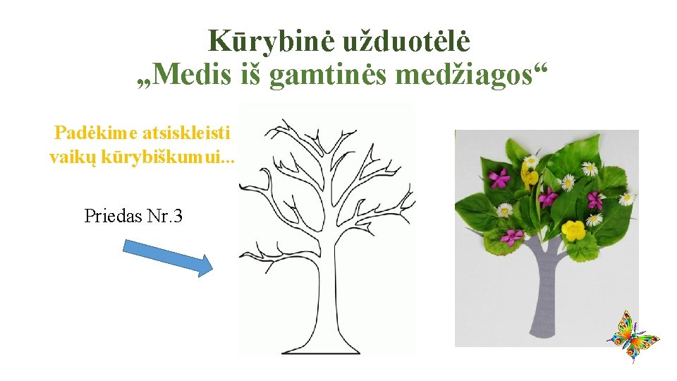 Kūrybinė užduotėlė „Medis iš gamtinės medžiagos“ Padėkime atsiskleisti vaikų kūrybiškumui. . . Priedas Nr.