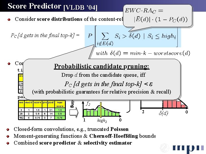 Score Predictor [VLDB ’ 04] Consider score distributions of the content-related inverted lists PC