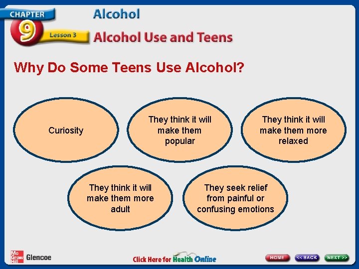Why Do Some Teens Use Alcohol? Curiosity They think it will make them popular