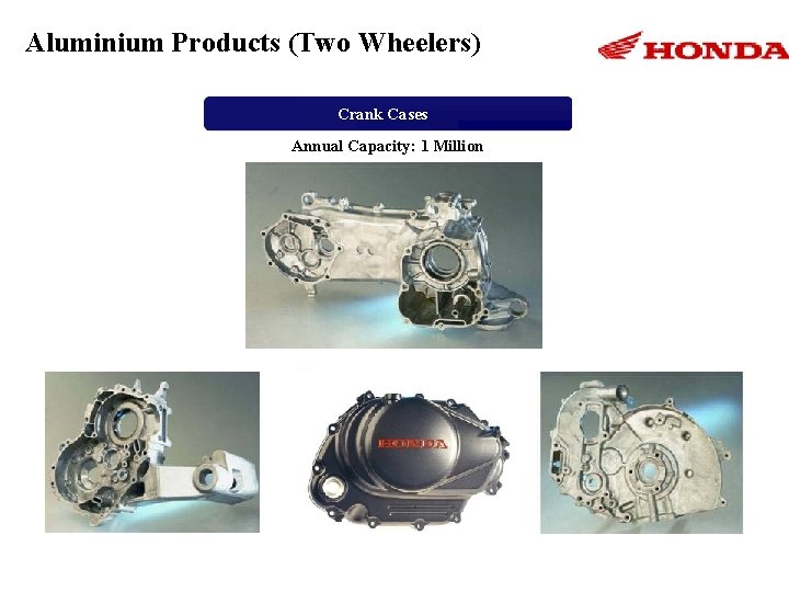 Aluminium Products (Two Wheelers) Crank Cases Annual Capacity: 1 Million 
