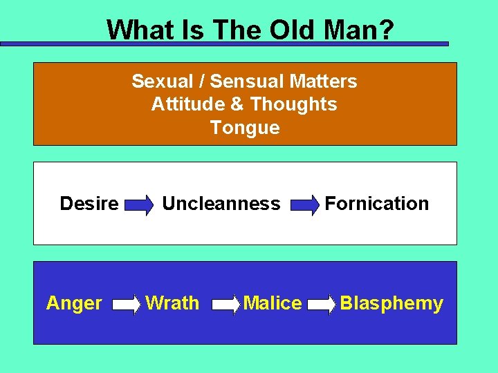 What Is The Old Man? Sexual / Sensual Matters Attitude & Thoughts Tongue Desire