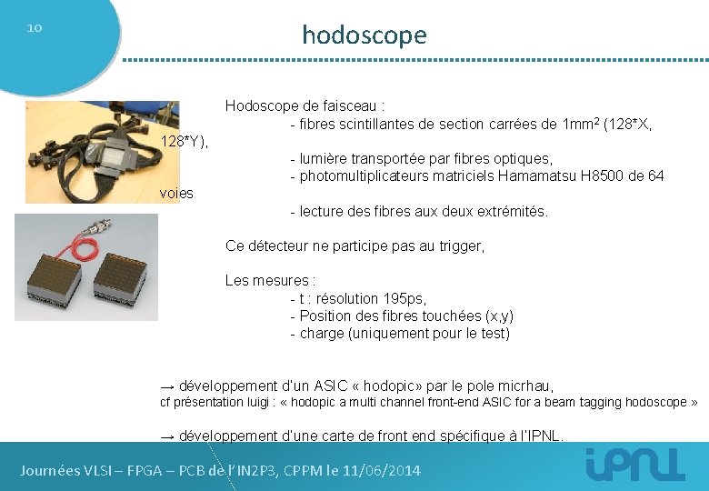 10 hodoscope Hodoscope de faisceau : - fibres scintillantes de section carrées de 1