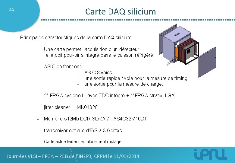 14 Carte DAQ silicium Principales caractéristiques de la carte DAQ silicium: - Une carte