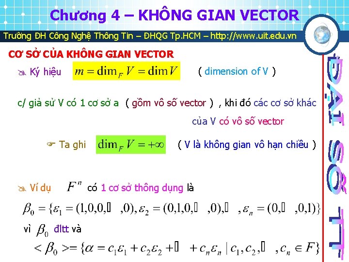 Chương 4 – KHÔNG GIAN VECTOR Trường ĐH Công Nghệ Thông Tin – ĐHQG