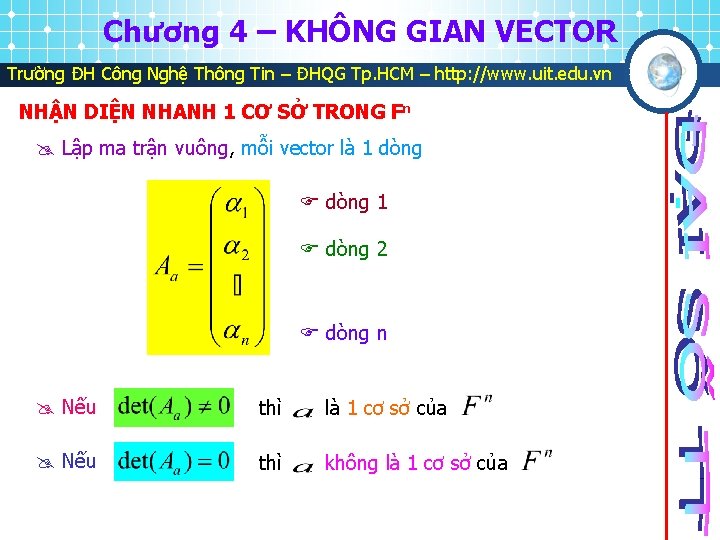 Chương 4 – KHÔNG GIAN VECTOR Trường ĐH Công Nghệ Thông Tin – ĐHQG