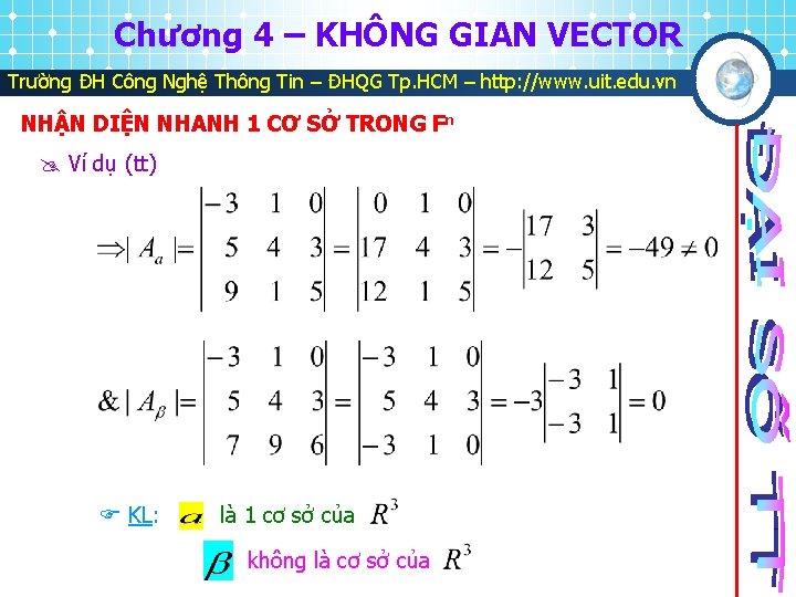 Chương 4 – KHÔNG GIAN VECTOR Trường ĐH Công Nghệ Thông Tin – ĐHQG