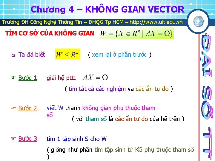 Chương 4 – KHÔNG GIAN VECTOR Trường ĐH Công Nghệ Thông Tin – ĐHQG