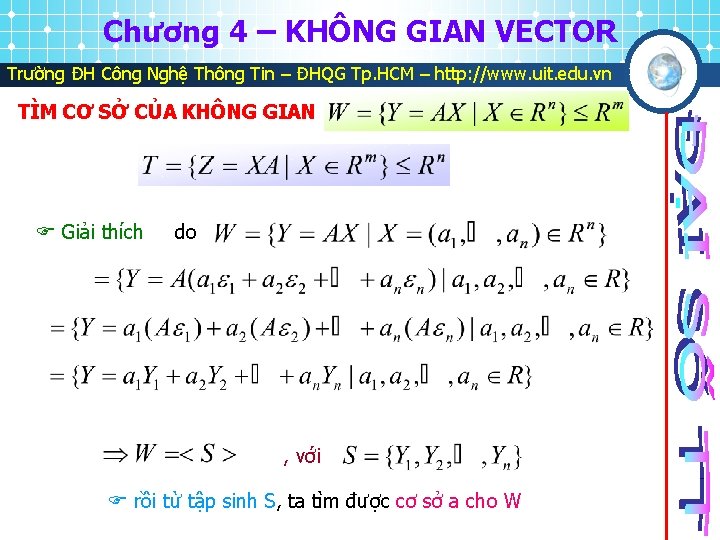 Chương 4 – KHÔNG GIAN VECTOR Trường ĐH Công Nghệ Thông Tin – ĐHQG