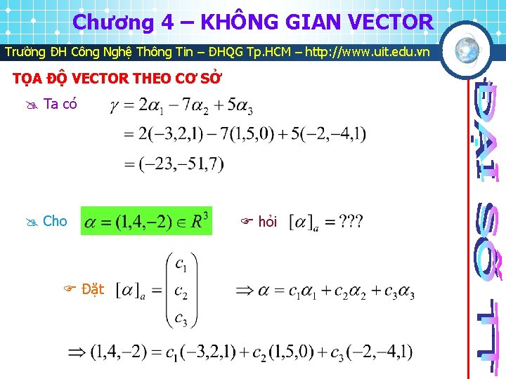 Chương 4 – KHÔNG GIAN VECTOR Trường ĐH Công Nghệ Thông Tin – ĐHQG