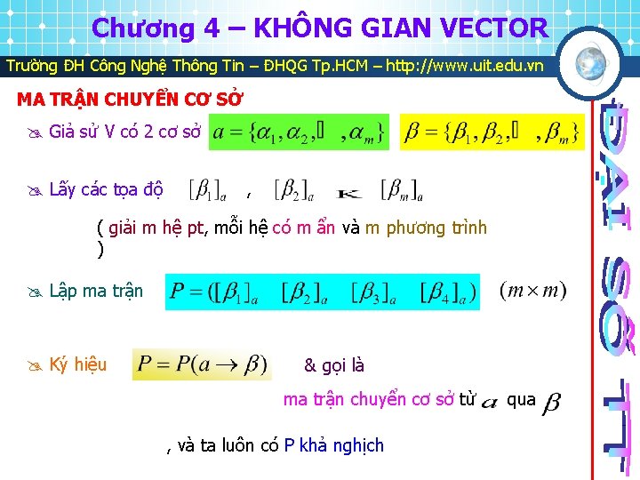 Chương 4 – KHÔNG GIAN VECTOR Trường ĐH Công Nghệ Thông Tin – ĐHQG