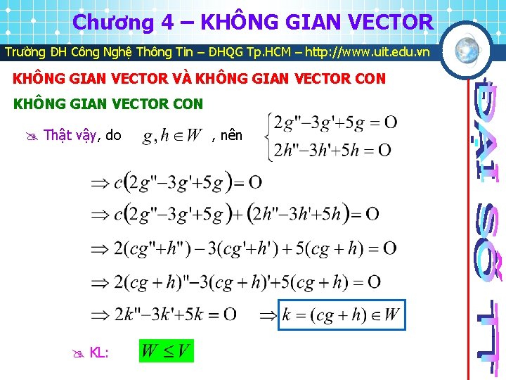 Chương 4 – KHÔNG GIAN VECTOR Trường ĐH Công Nghệ Thông Tin – ĐHQG