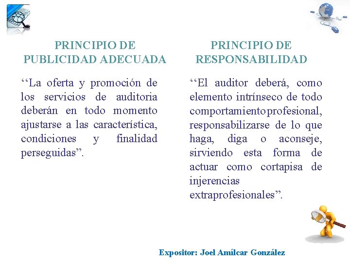 PRINCIPIO DE PUBLICIDAD ADECUADA ‘‘La oferta y promoción de los servicios de auditoria deberán