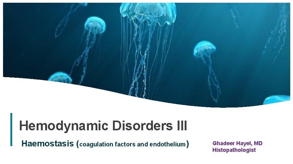 Hemodynamic Disorders III Haemostasis (coagulation factors and endothelium) Ghadeer Hayel, MD Histopathologist 1 