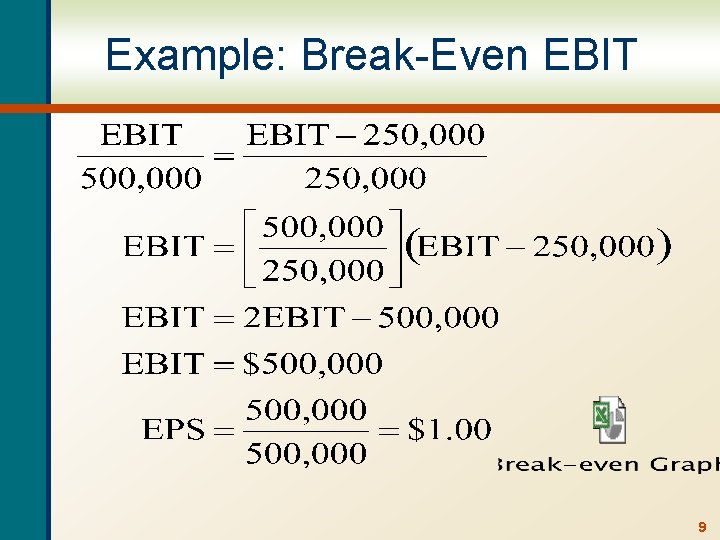 Example: Break-Even EBIT 9 
