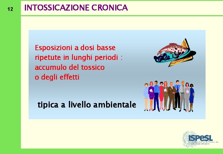 12 INTOSSICAZIONE CRONICA Esposizioni a dosi basse ripetute in lunghi periodi : accumulo del