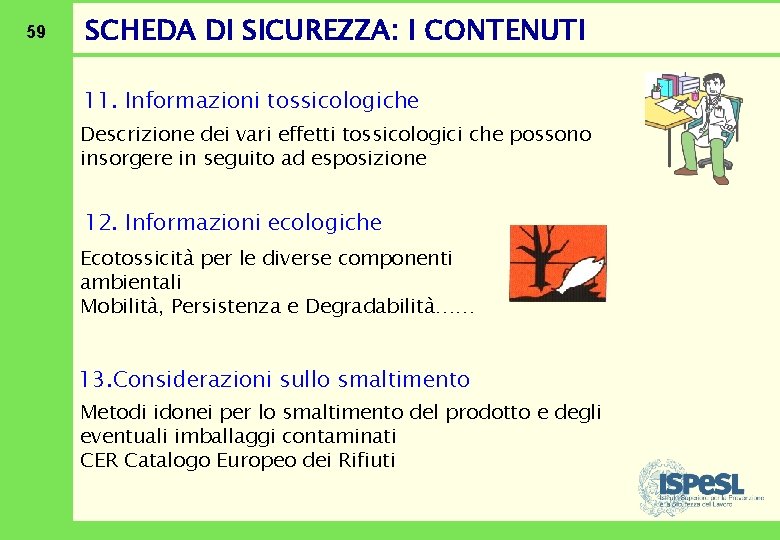 59 SCHEDA DI SICUREZZA: I CONTENUTI 11. Informazioni tossicologiche Descrizione dei vari effetti tossicologici