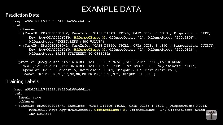 Prediction Data EXAMPLE DATA key: e 926 f 511 b 7 f 8289 c