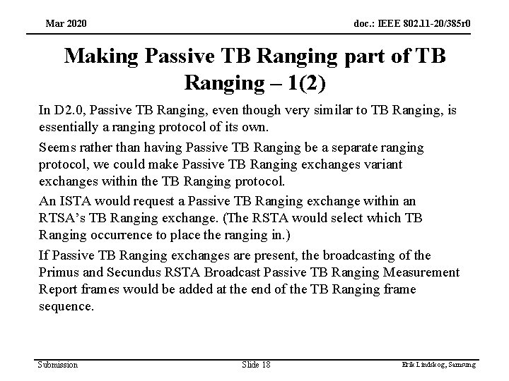Mar 2020 doc. : IEEE 802. 11 -20/385 r 0 Making Passive TB Ranging