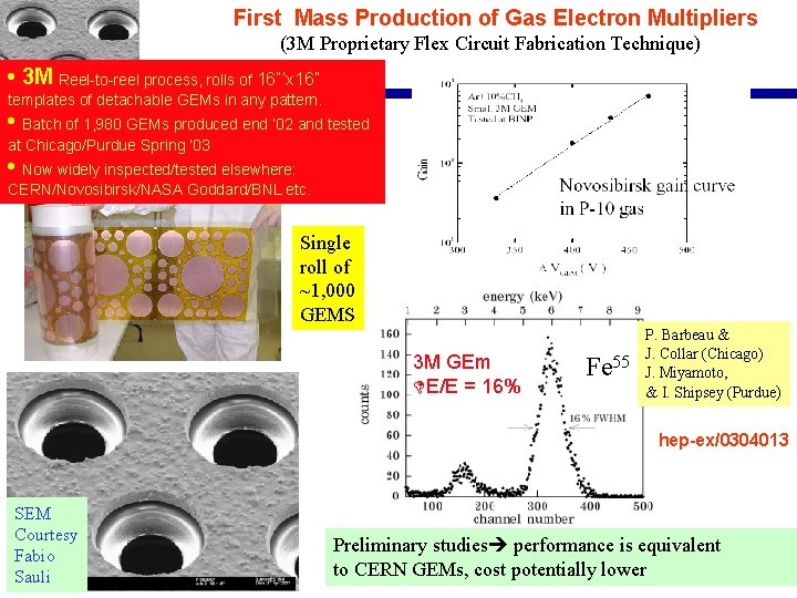 First Mass Production of Gas Electron Multipliers (3 M Proprietary Flex Circuit Fabrication Technique)