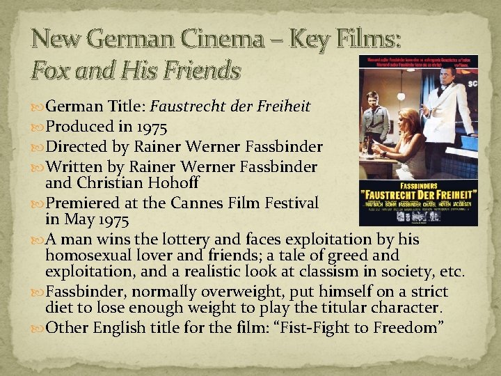 New German Cinema – Key Films: Fox and His Friends German Title: Faustrecht der