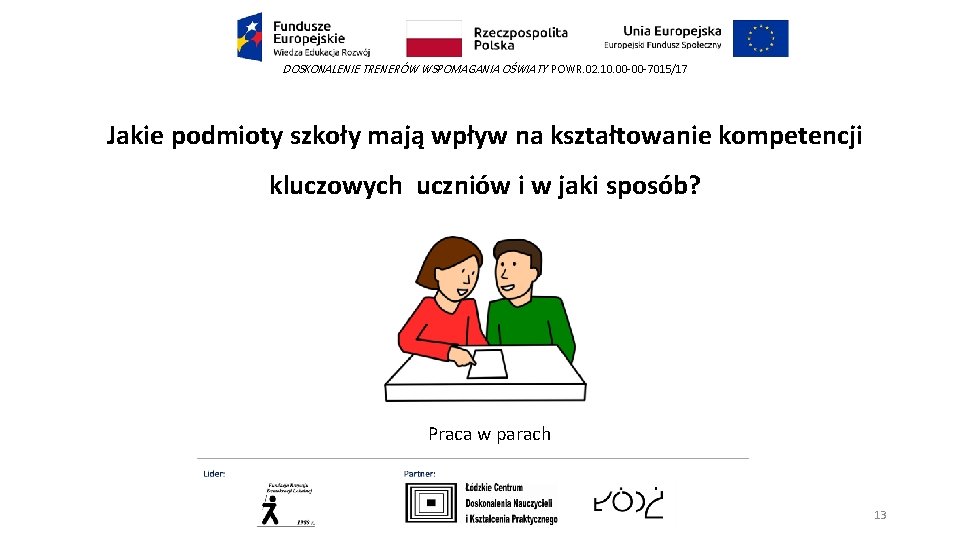 DOSKONALENIE TRENERÓW WSPOMAGANIA OŚWIATY POWR. 02. 10. 00 -00 -7015/17 Jakie podmioty szkoły mają