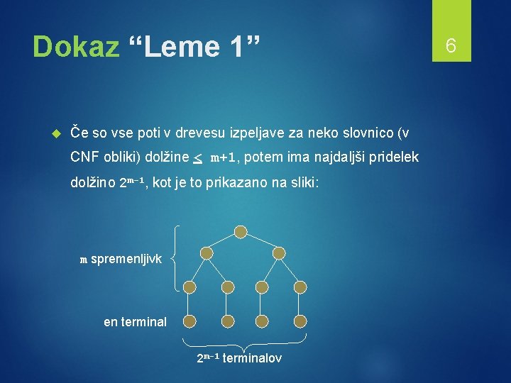 Dokaz “Leme 1” Če so vse poti v drevesu izpeljave za neko slovnico (v