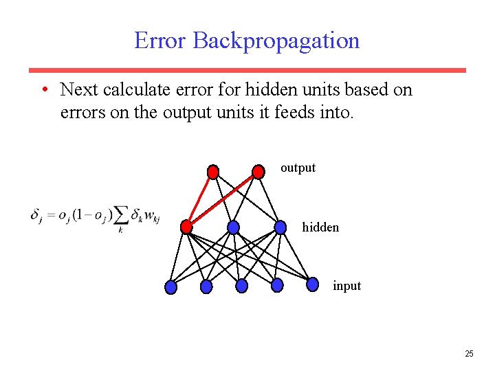 Error Backpropagation • Next calculate error for hidden units based on errors on the