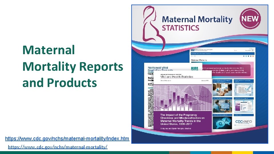 Maternal Mortality Reports and Products https: //www. cdc. gov/nchs/maternal-mortality/index. htm https: //www. cdc. gov/nchs/maternal-mortality/
