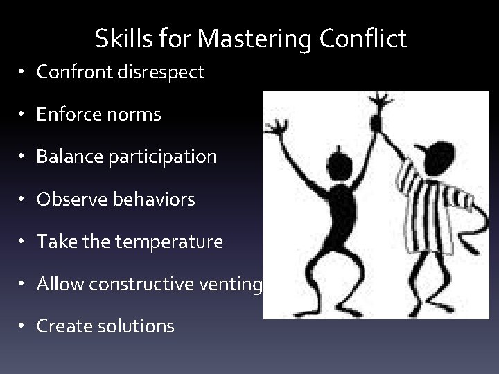 Skills for Mastering Conflict • Confront disrespect • Enforce norms • Balance participation •