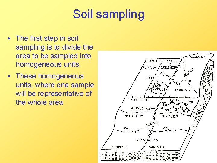 Soil sampling • The first step in soil sampling is to divide the area