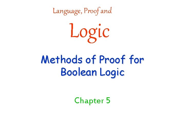 Language, Proof and Logic Methods of Proof for Boolean Logic Chapter 5 