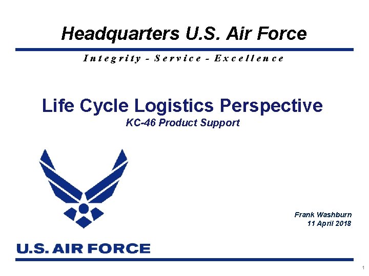 Headquarters U. S. Air Force Integrity - Service - Excellence Life Cycle Logistics Perspective