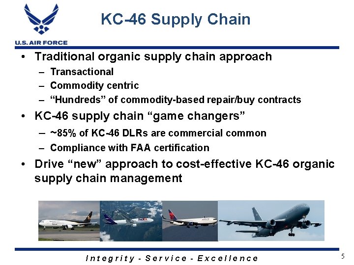 KC-46 Supply Chain • Traditional organic supply chain approach – Transactional – Commodity centric