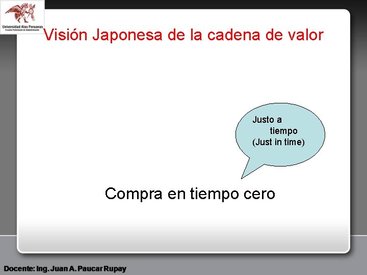 Visión Japonesa de la cadena de valor Justo a tiempo (Just in time) Compra