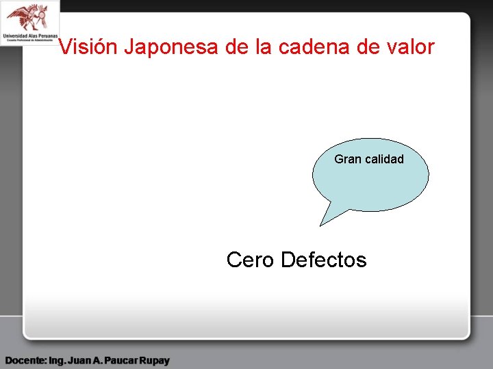 Visión Japonesa de la cadena de valor Gran calidad Cero Defectos 