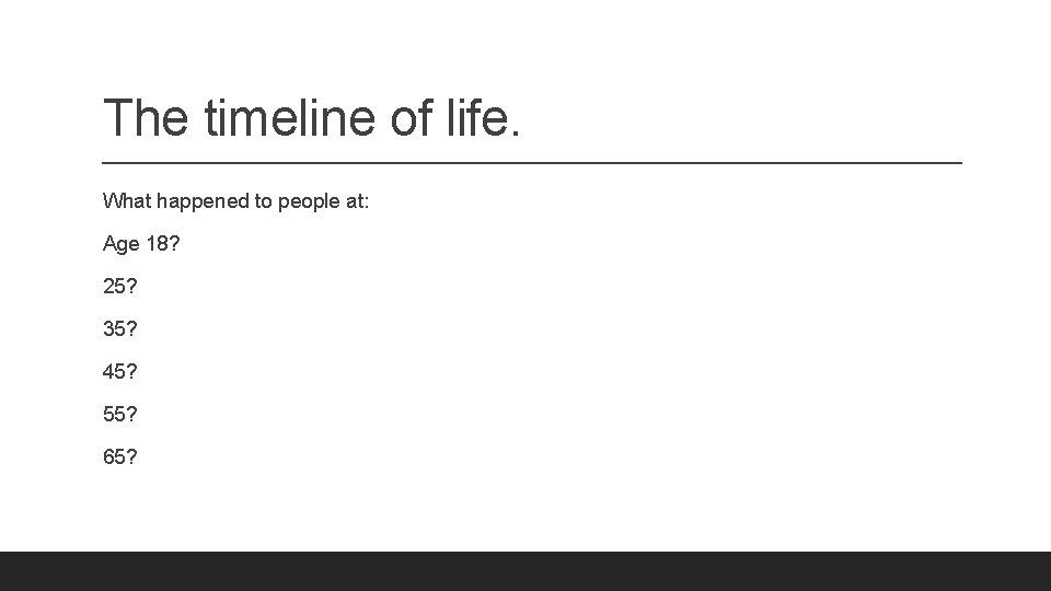 The timeline of life. What happened to people at: Age 18? 25? 35? 45?