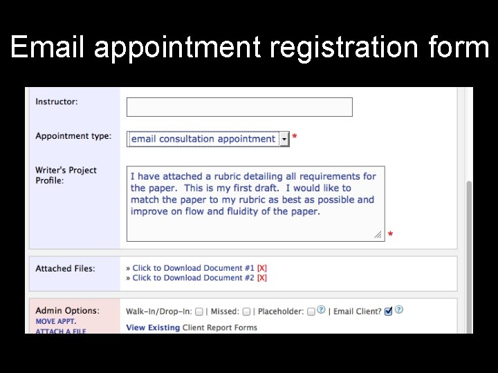 Email appointment registration form 