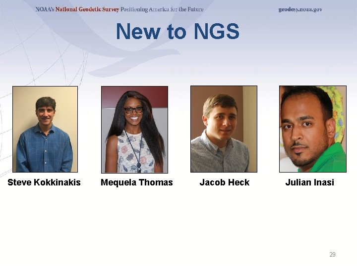 New to NGS Steve Kokkinakis Mequela Thomas Jacob Heck Julian Inasi 29 