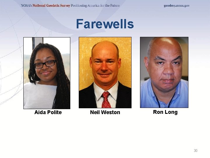 Farewells Aida Polite Neil Weston Ron Long 30 