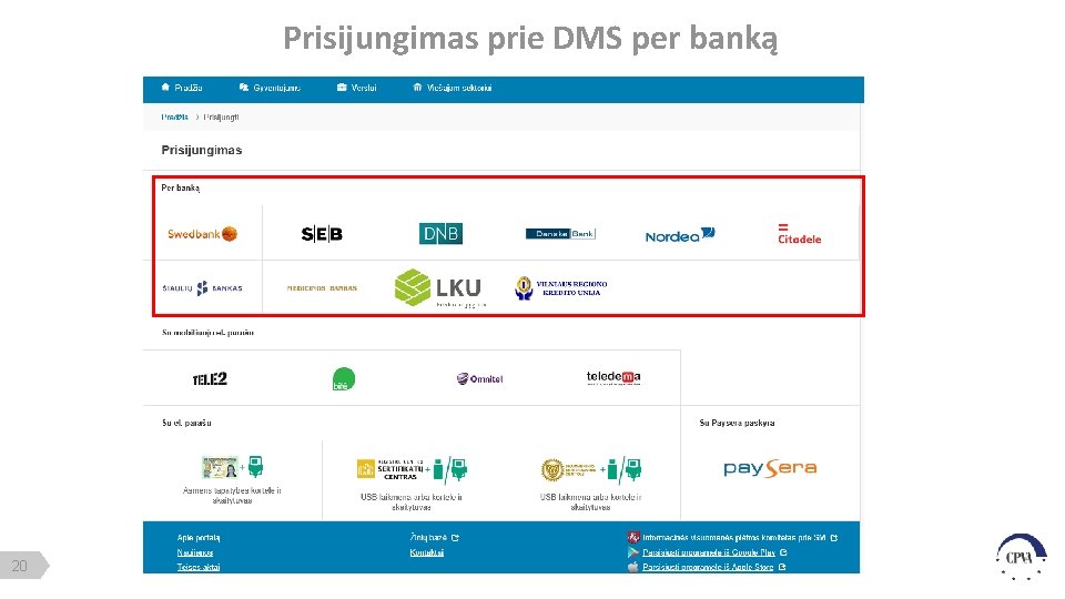 Prisijungimas prie DMS per banką 20 